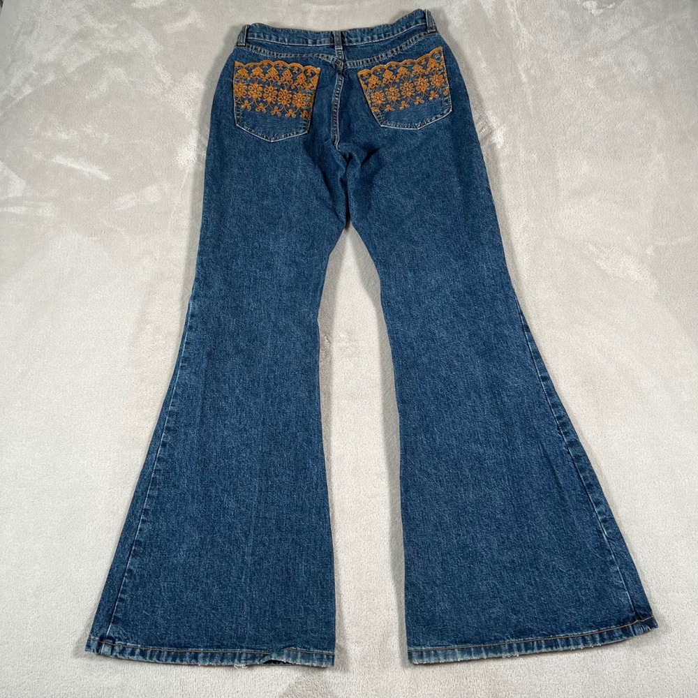Vintage Blue Asphalt Flare Jeans Embroidered Back Pockets Medium Wash Women's 7
